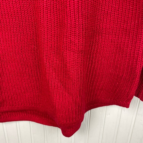 Faded Glory Ribbed Knit V-neck Sweater Metallic Thread Bright Red Size Large - Picture 6 of 6